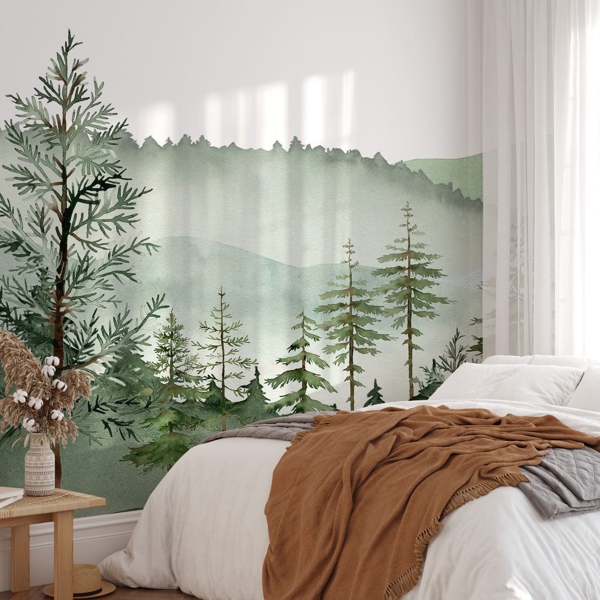 Mountain Wallpaper Watercolor Forest Mural