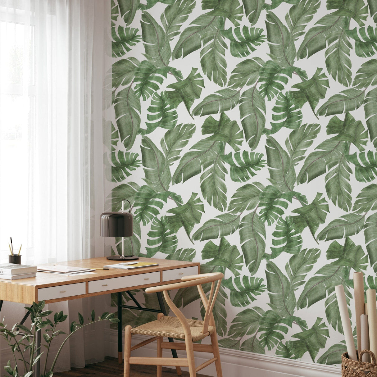 Large Tropical Green Leaves Wallpaper