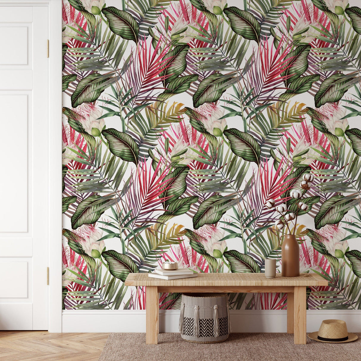 Red and Green Tropical Leaves Wallpaper