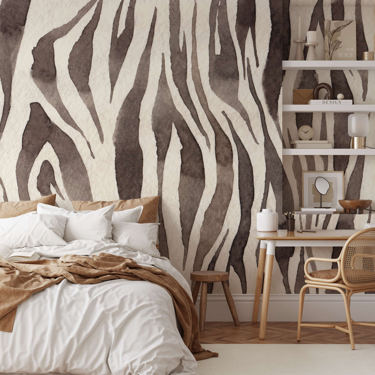 Watercolor Zebra Print Wallpaper - Abstract Animal Skin Peel and Stick Wall Mural