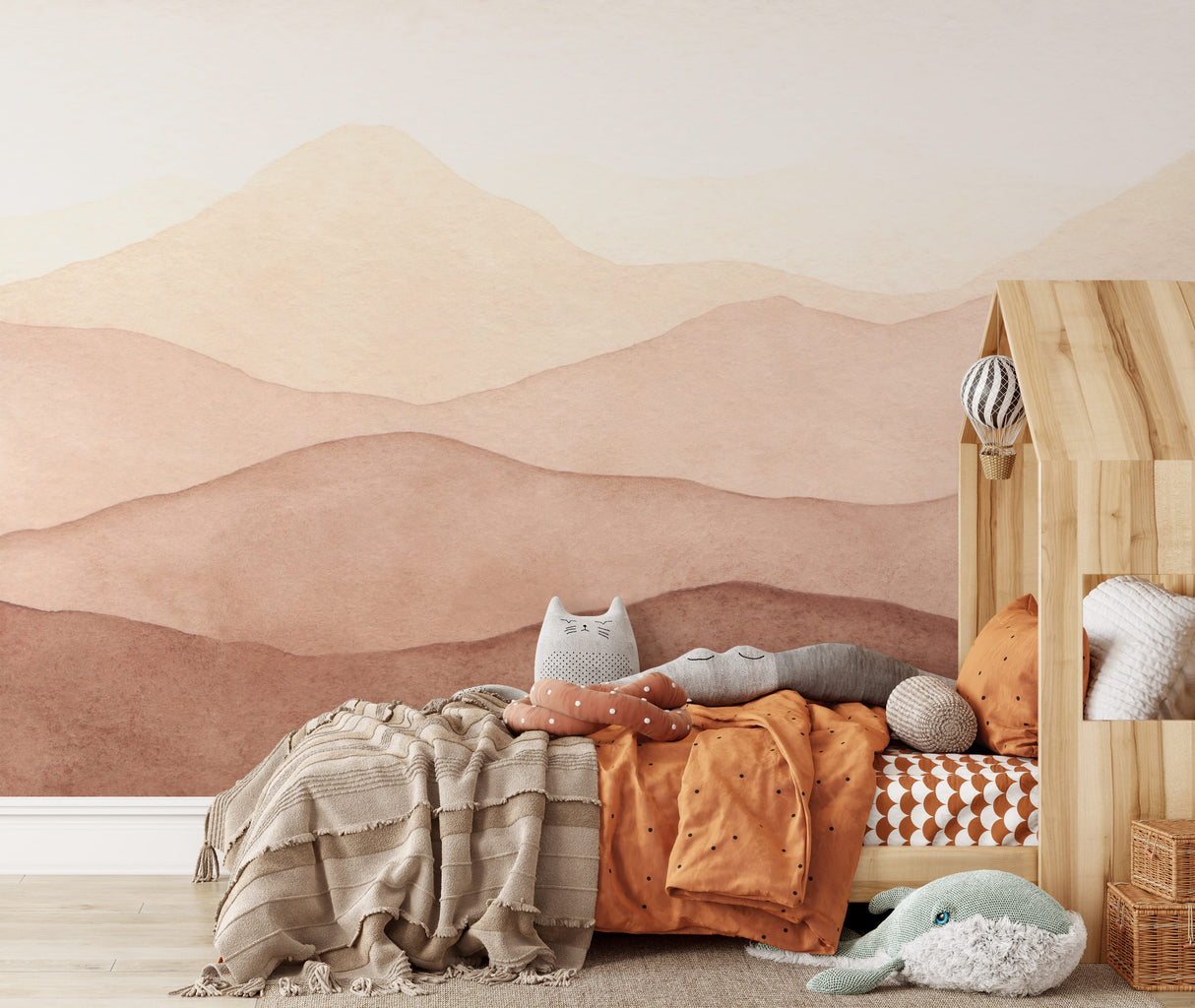 Serene Mountain Landscape Watercolor Wallpaper Mural