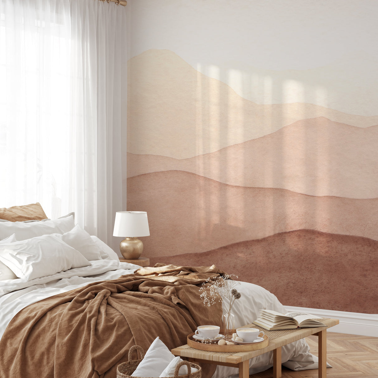 Serene Mountain Landscape Watercolor Wallpaper Mural