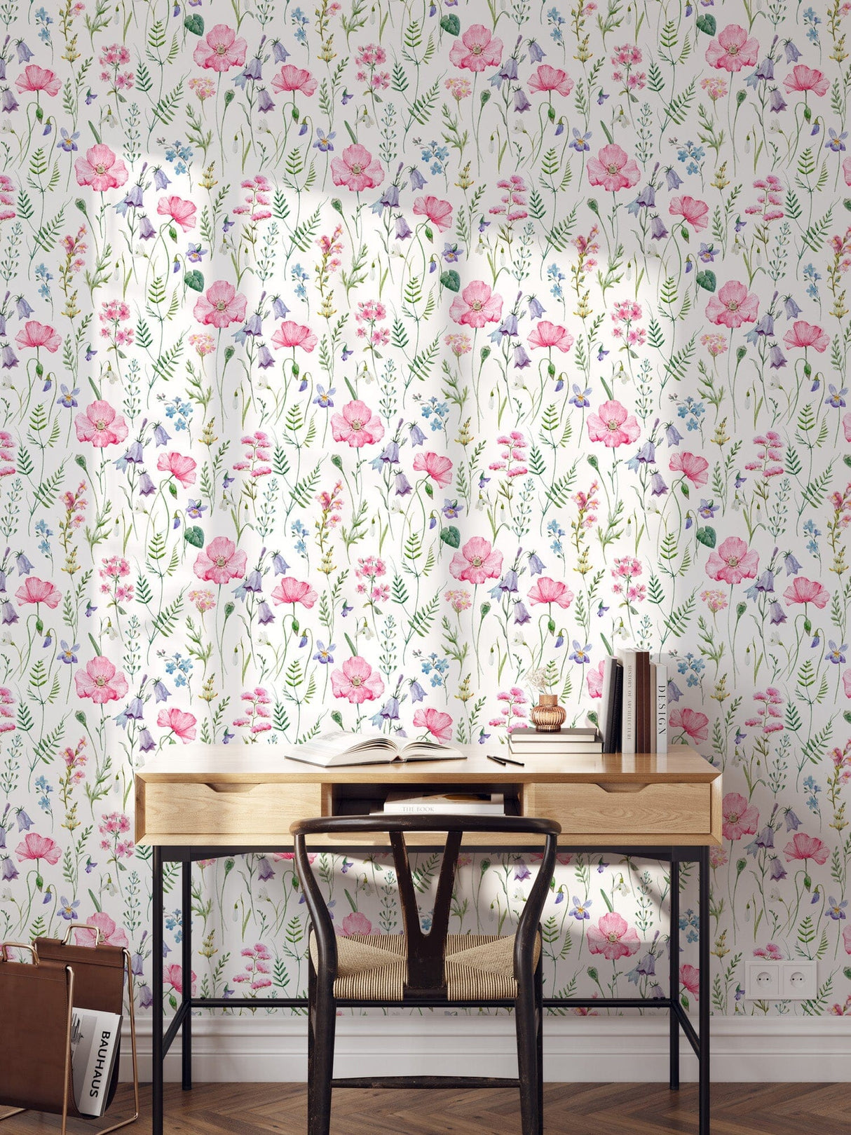 Pink Poppy Snowdrop Flowers Wallpaper Peel and Stick