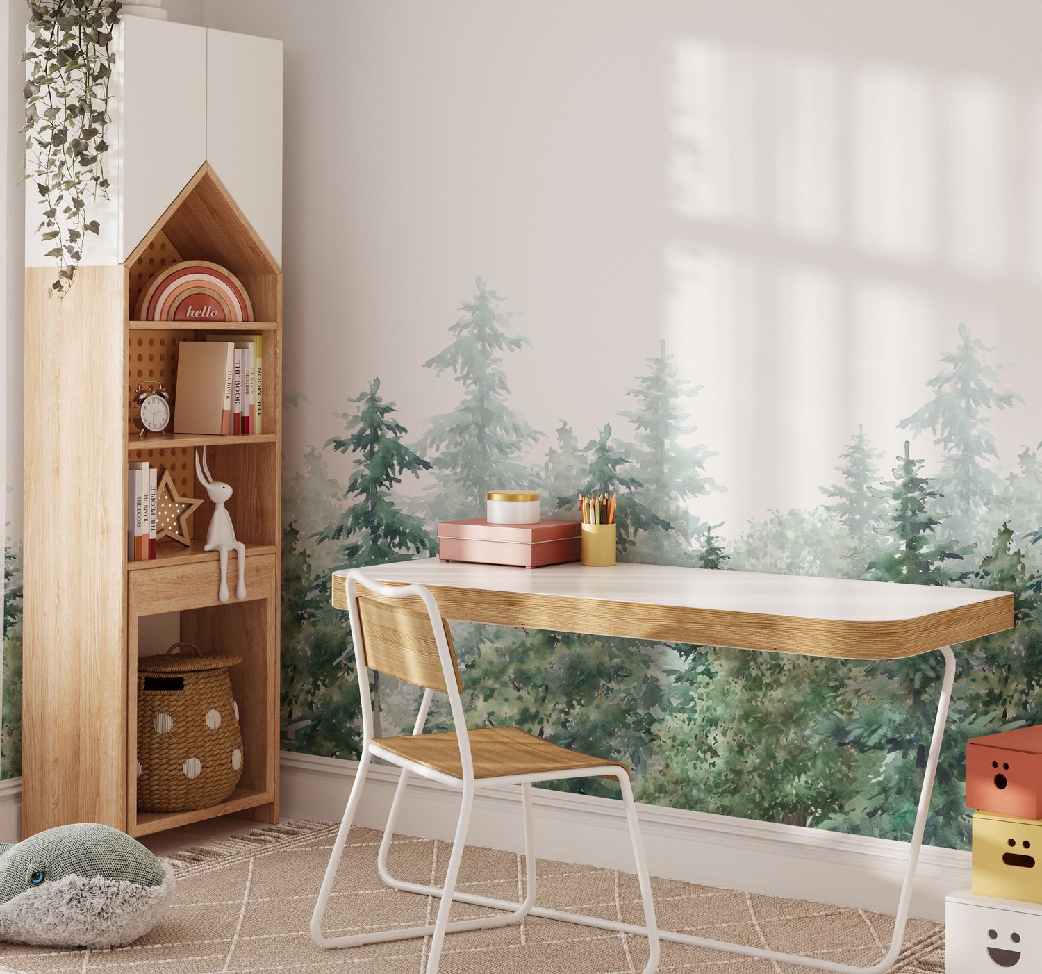 Evergreen Forest Wallpaper - Watercolor Forest Wall Mural