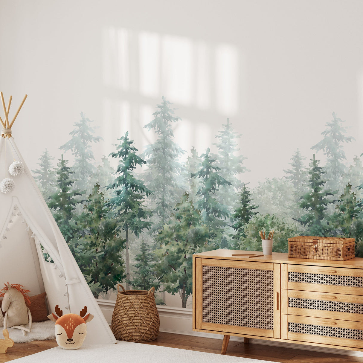 Evergreen Forest Wallpaper - Watercolor Forest Wall Mural