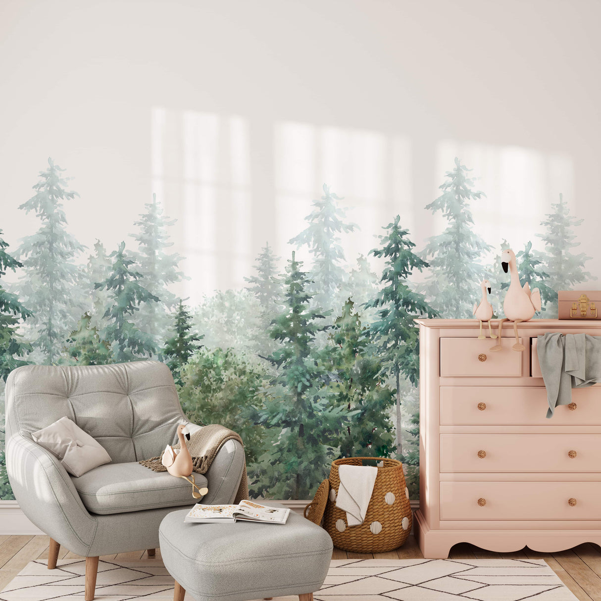 Evergreen Forest Wallpaper - Watercolor Forest Wall Mural