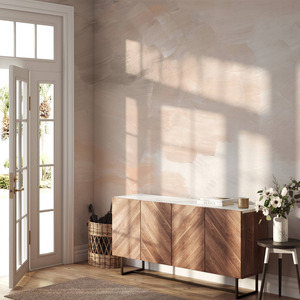 White and Orange Acrylic Texture Wallpaper - Modern Abstract Organic Design