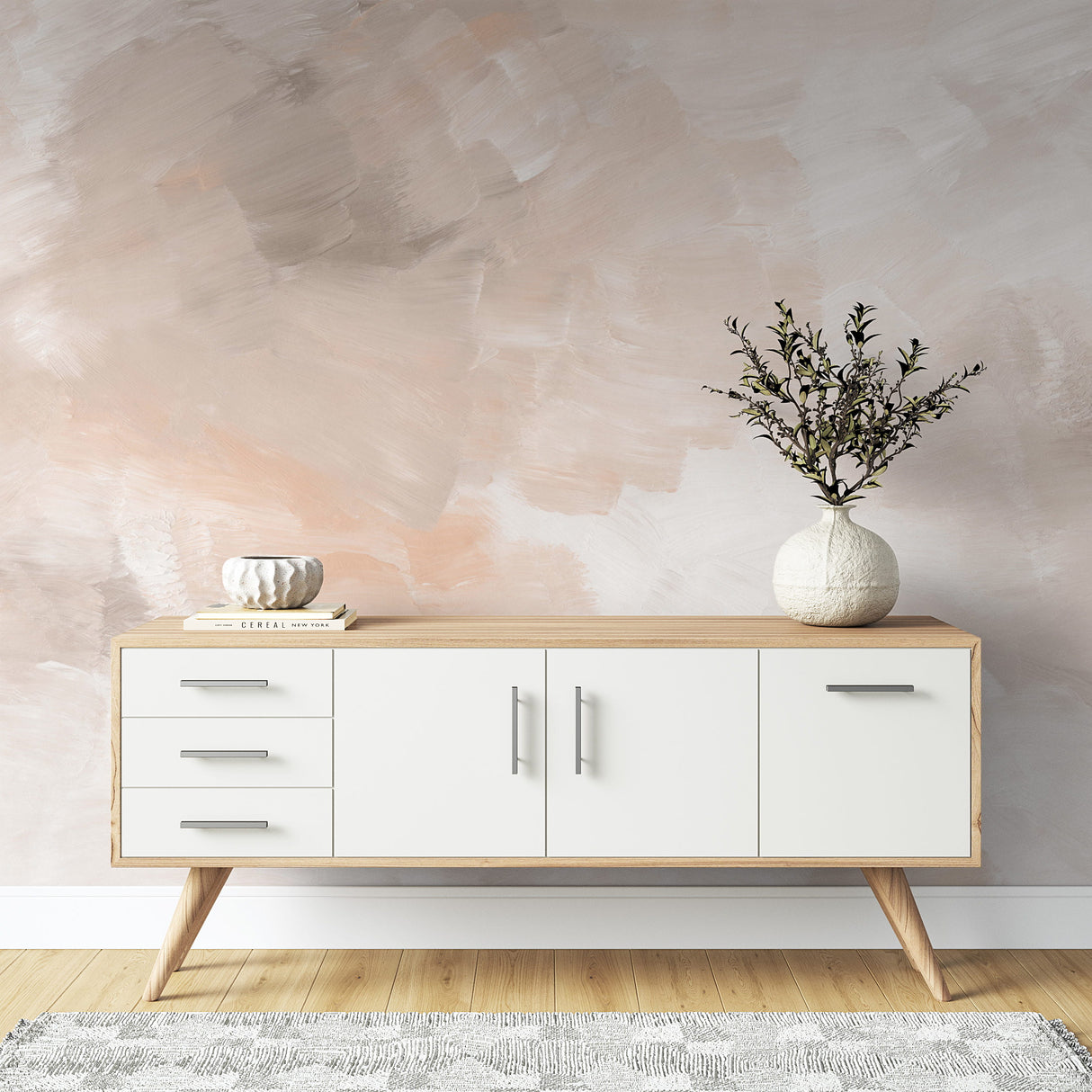 White and Orange Acrylic Texture Wallpaper - Modern Abstract Organic Design