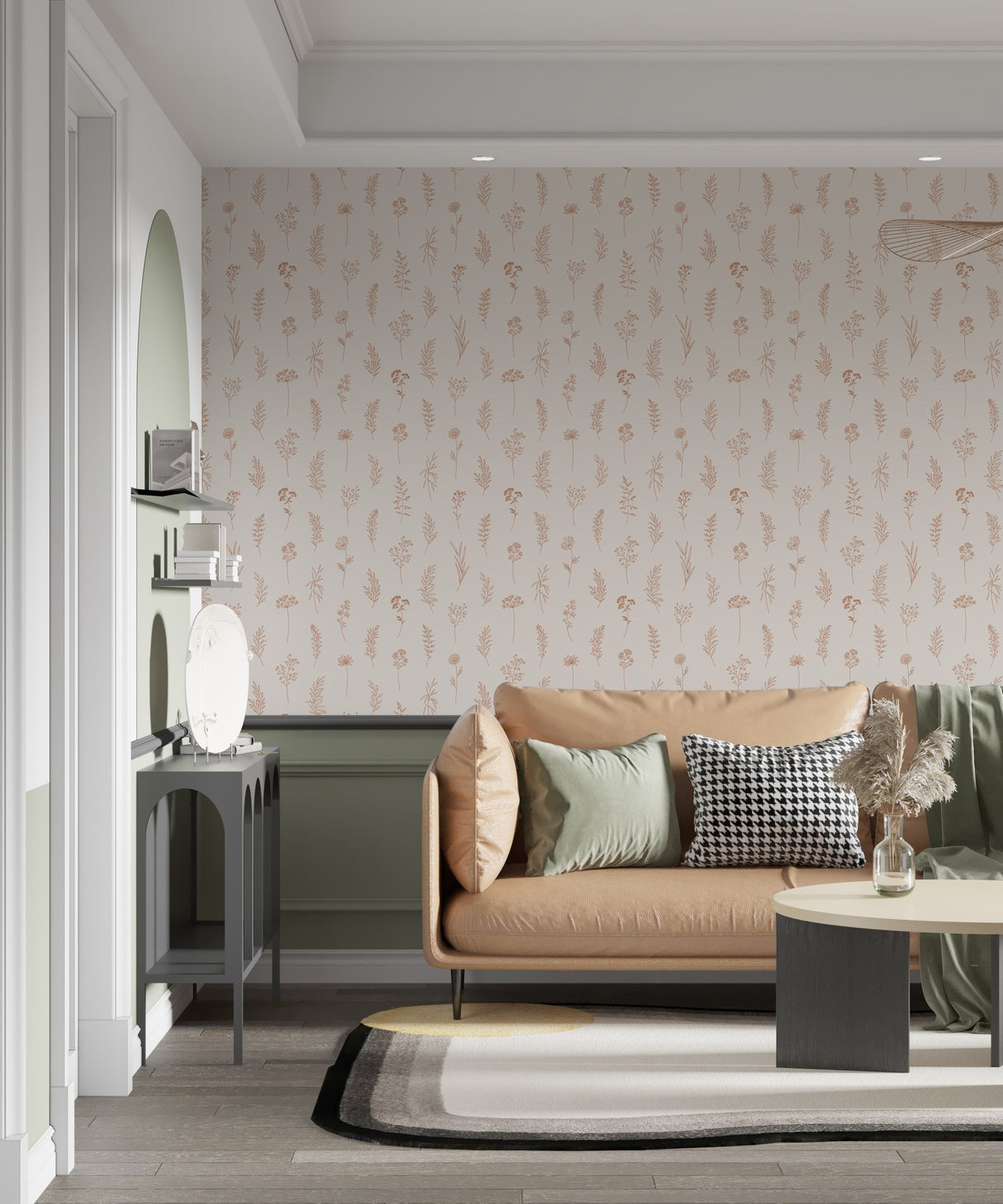 Modern Botanical Wallpaper Peel and Stick - Thin Line Wildflowers