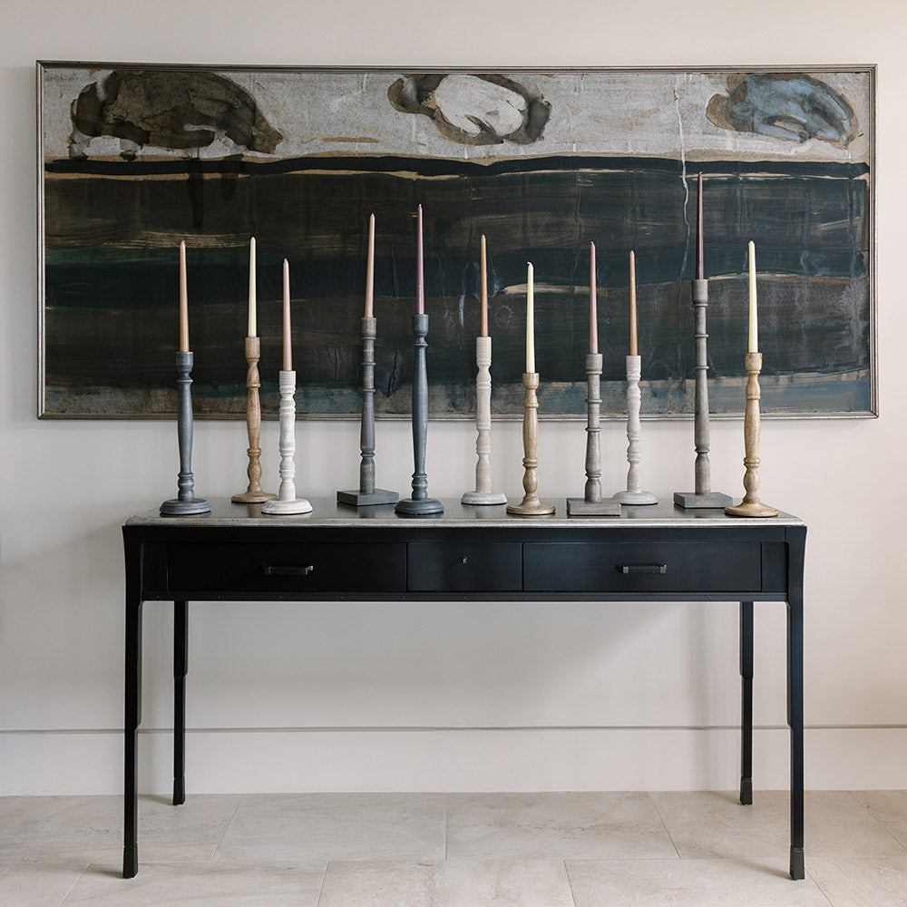 Tapered Candle Holder, Dark Grey Wood