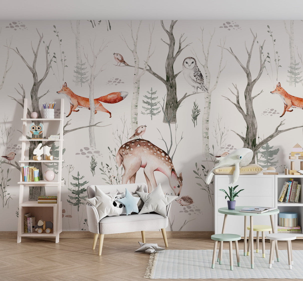 Woodland Forest Animals Wallpaper - Peel and Stick Wall Mural