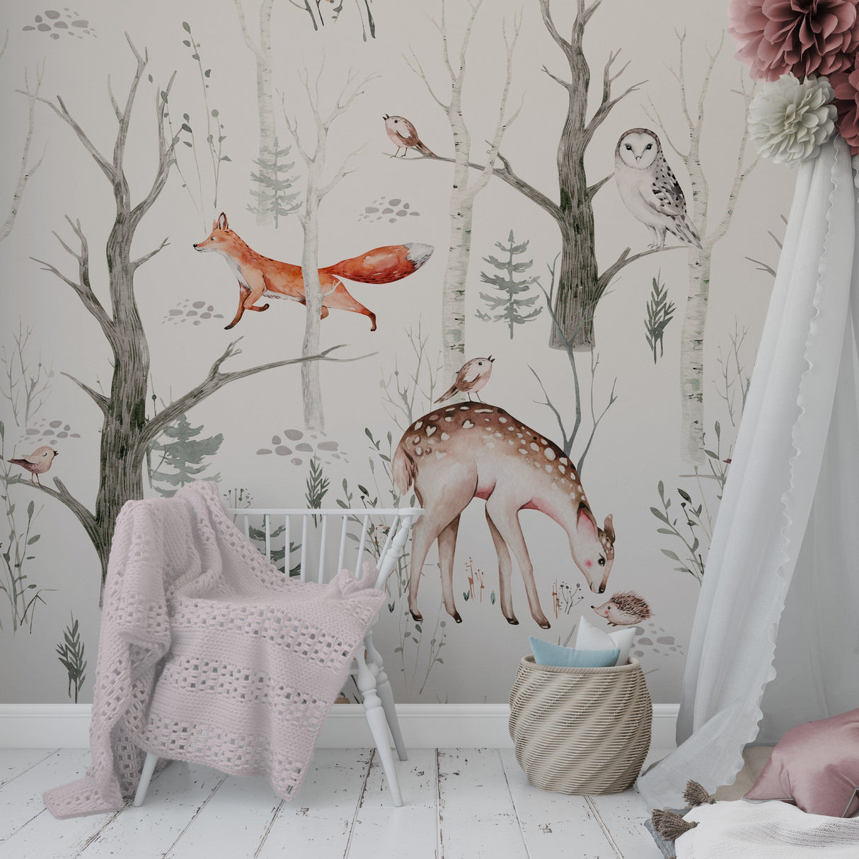Woodland Forest Animals Wallpaper - Peel and Stick Wall Mural