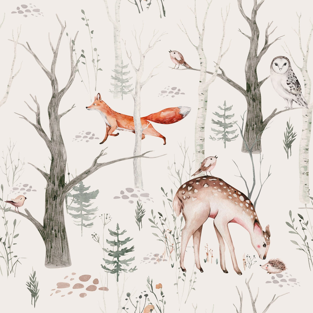 Woodland Forest Animals Wallpaper - Peel and Stick Wall Mural
