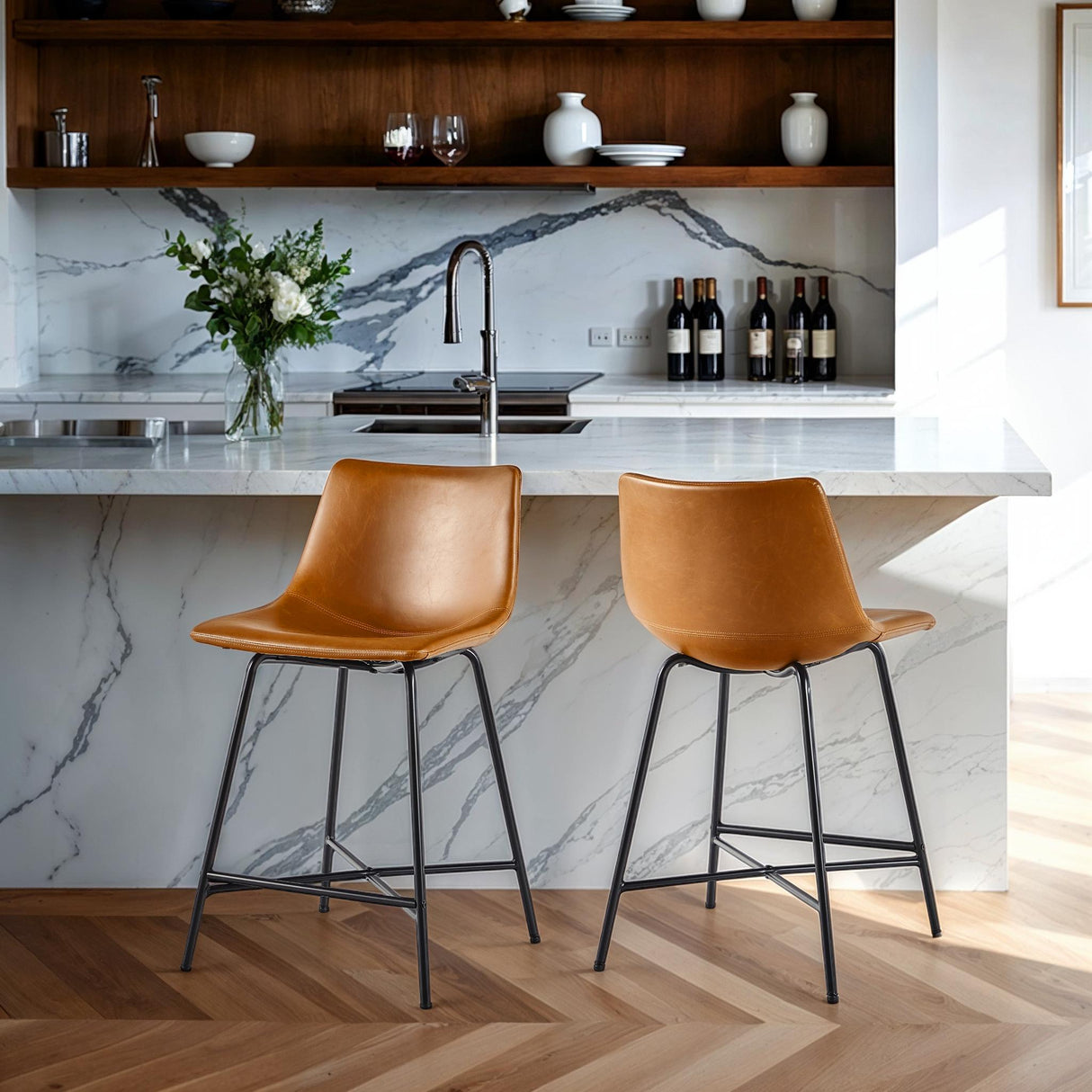 Xuma Urban Industrial Faux Leather Seating Collection (Dining Chair or Counter Stool), Set of 2