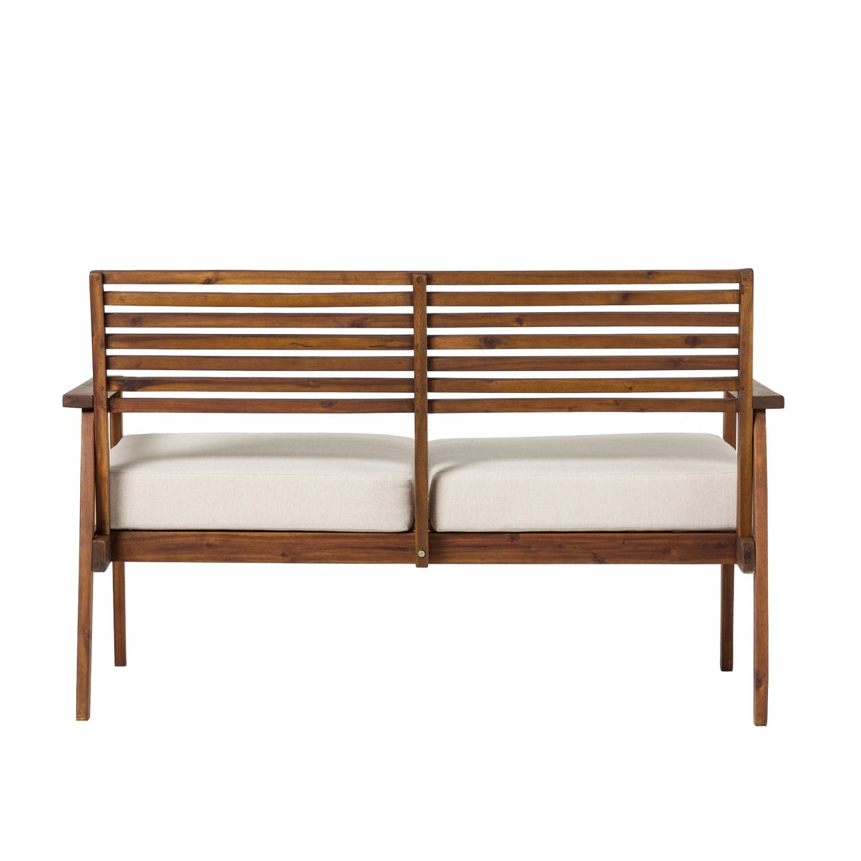 Zander Mid-Century Modern Acacia Outdoor Slat-Back Loveseat