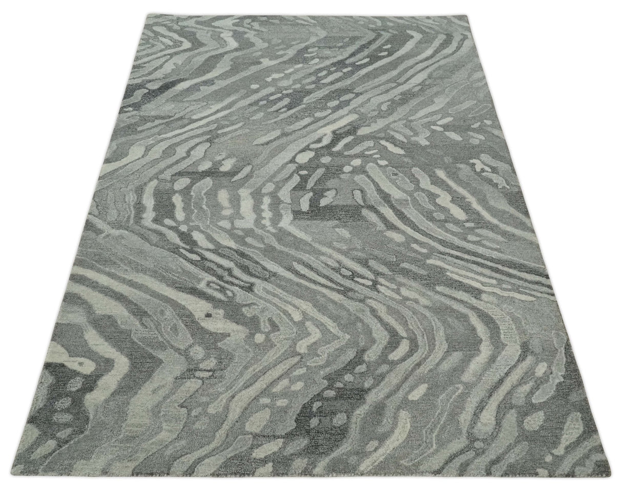 Abstract Modern Hand Tufted 2x3, 3x5, 5x8, 6x9, 8x10 and 9x12 Woolen Beige, Silver and Gray Area Rug | MIR3