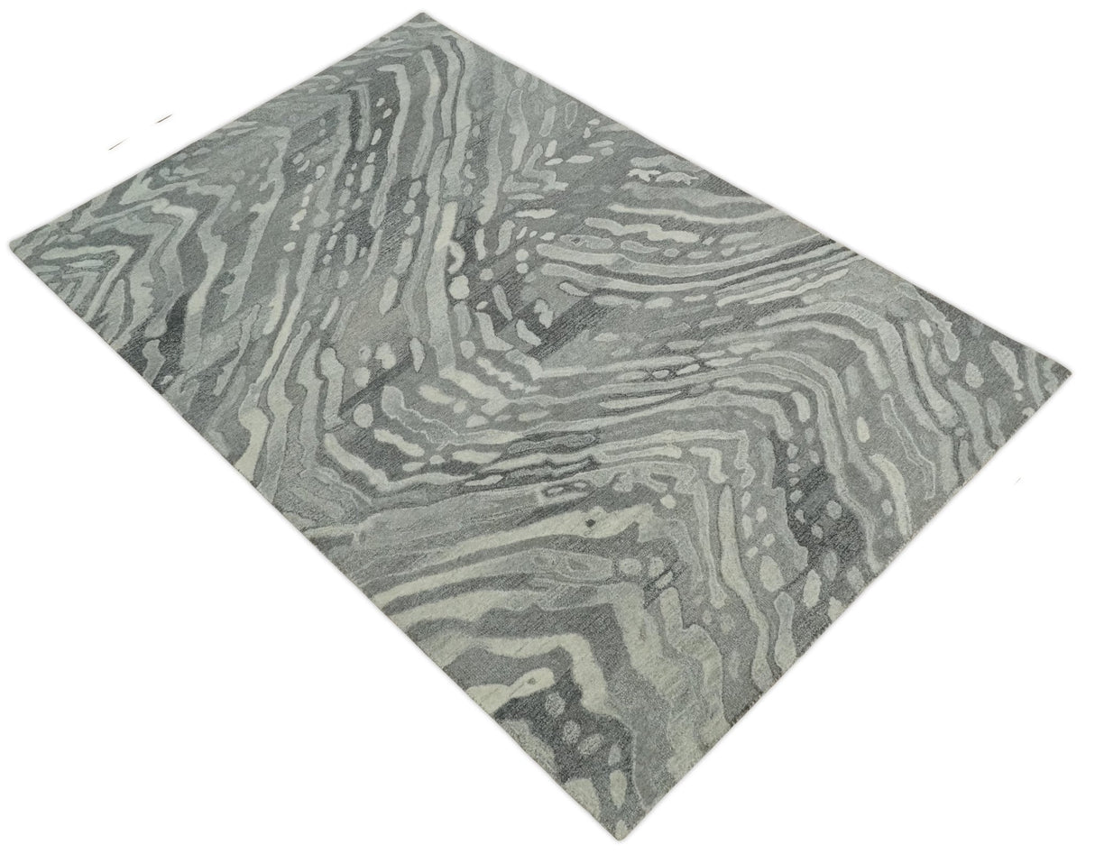 Abstract Modern Hand Tufted 2x3, 3x5, 5x8, 6x9, 8x10 and 9x12 Woolen Beige, Silver and Gray Area Rug | MIR3