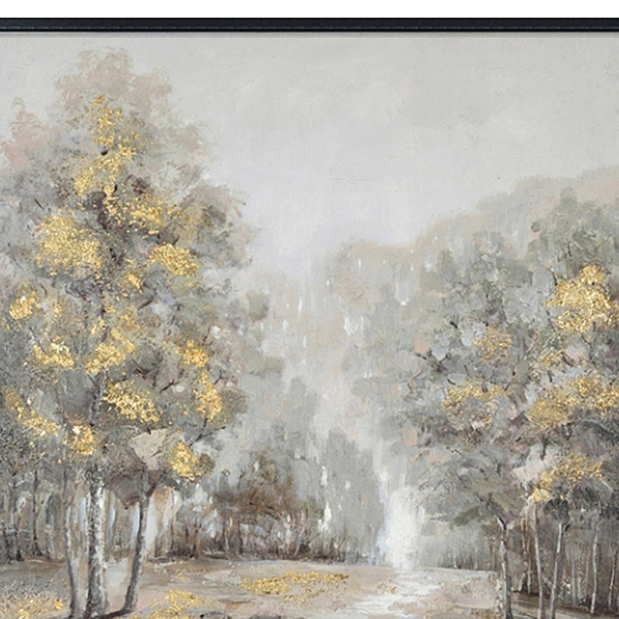 Hand Painted Acrylic Wall Art Landscape Golden Trees on a 35 x 47 Rectangular Canvas with a Black Wooden Frame