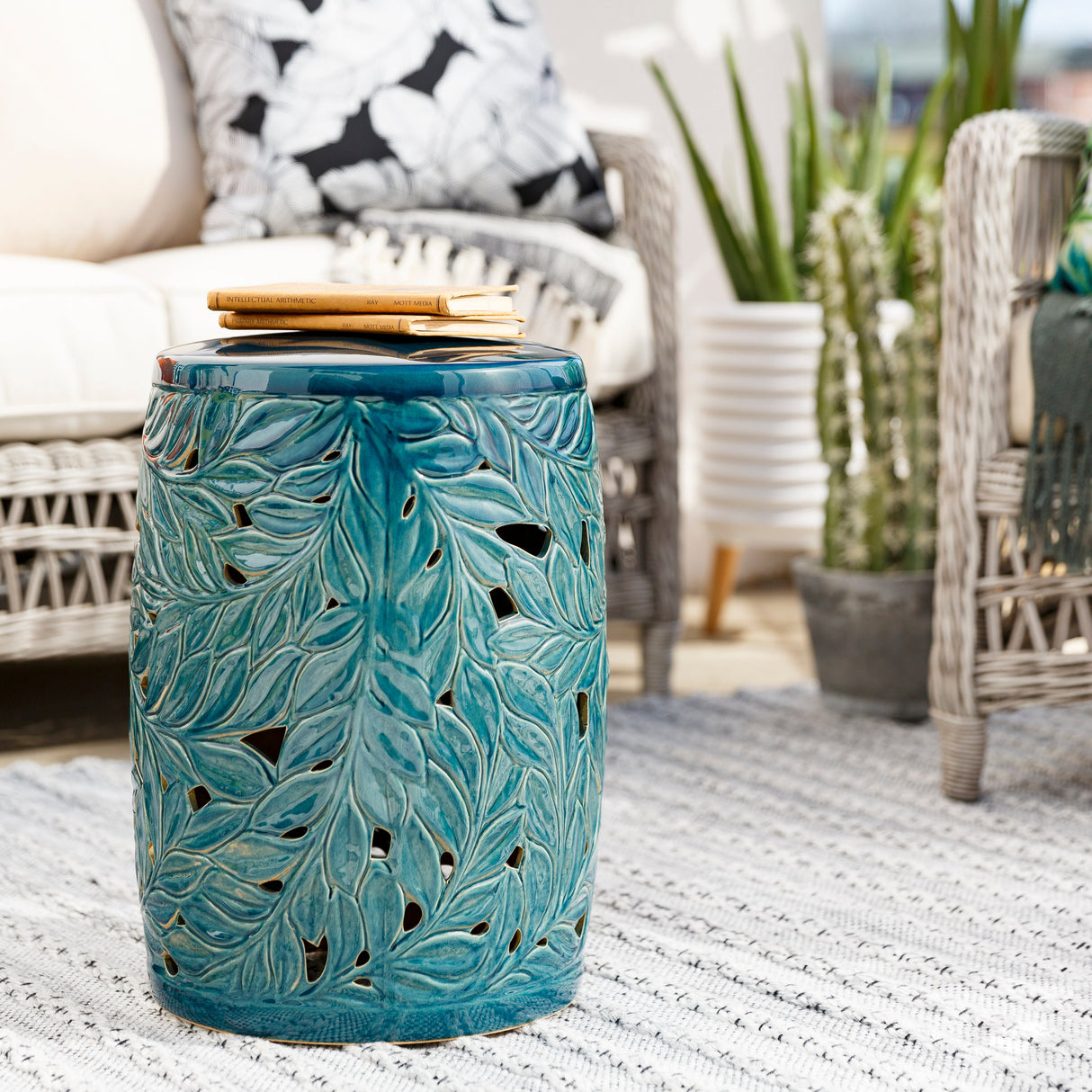 Alpbach Teal Garden Stool