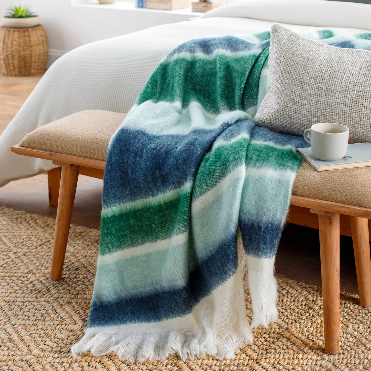 Blue Green White Fleece Throw Blanket