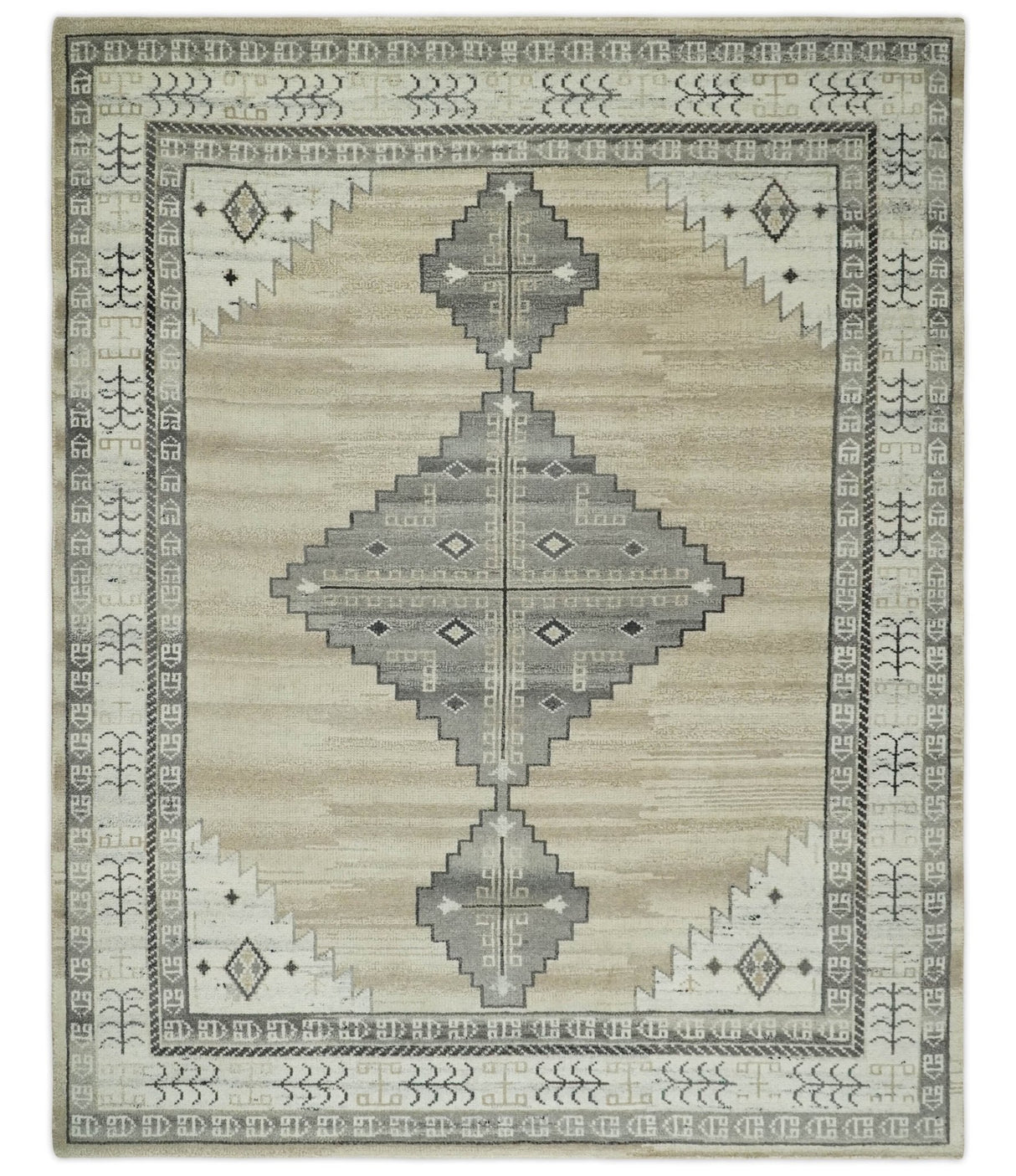 All Natural Wool Hand Knotted Gray , Beige and Ivory Traditional Heriz Serapi Multi Size wool Area Rug, Kids, Living Room and Bedroom Rug