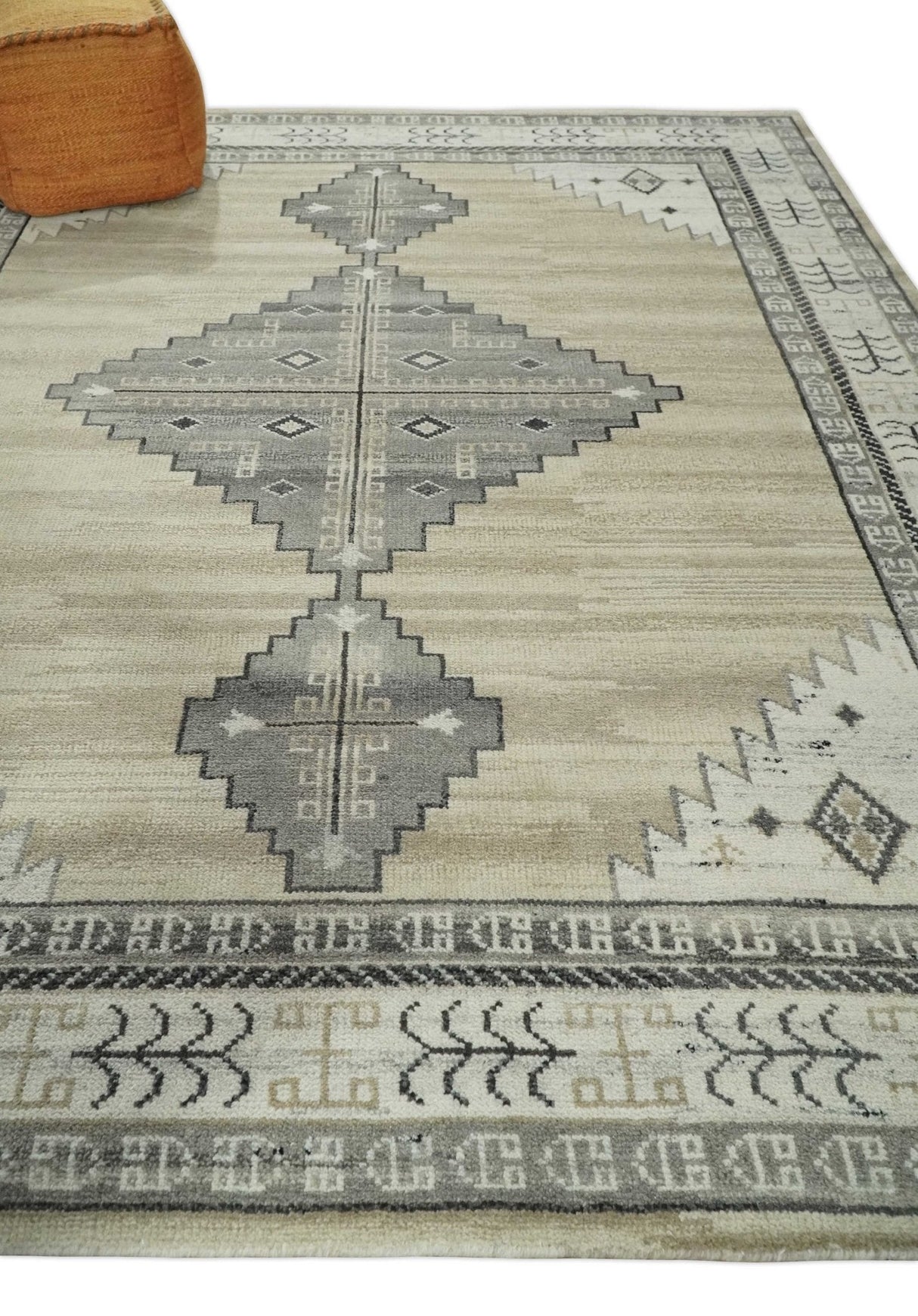 All Natural Wool Hand Knotted Gray , Beige and Ivory Traditional Heriz Serapi Multi Size wool Area Rug, Kids, Living Room and Bedroom Rug