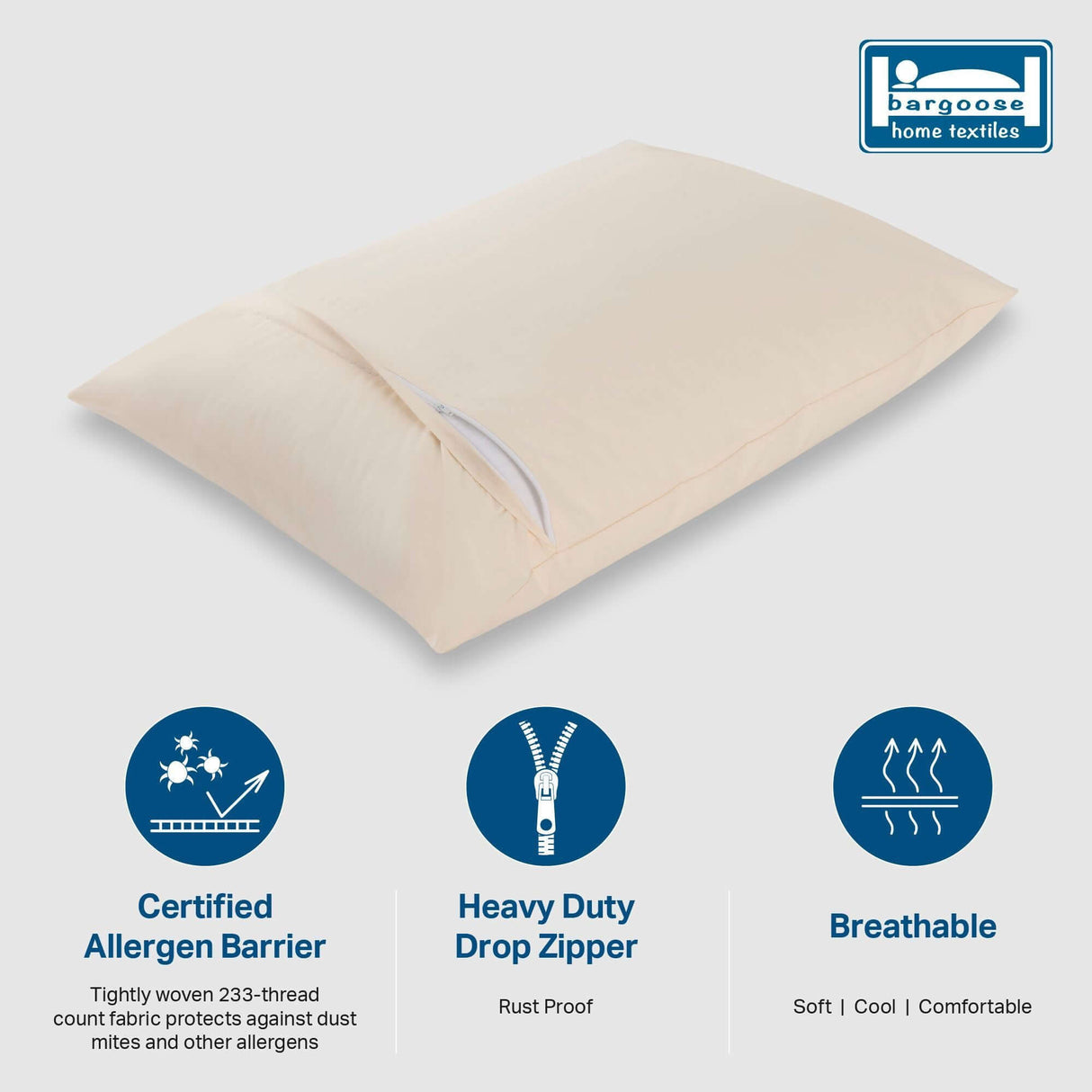AllergyCare™ Organic Cotton Zippered Pillow Protector | Bargoose