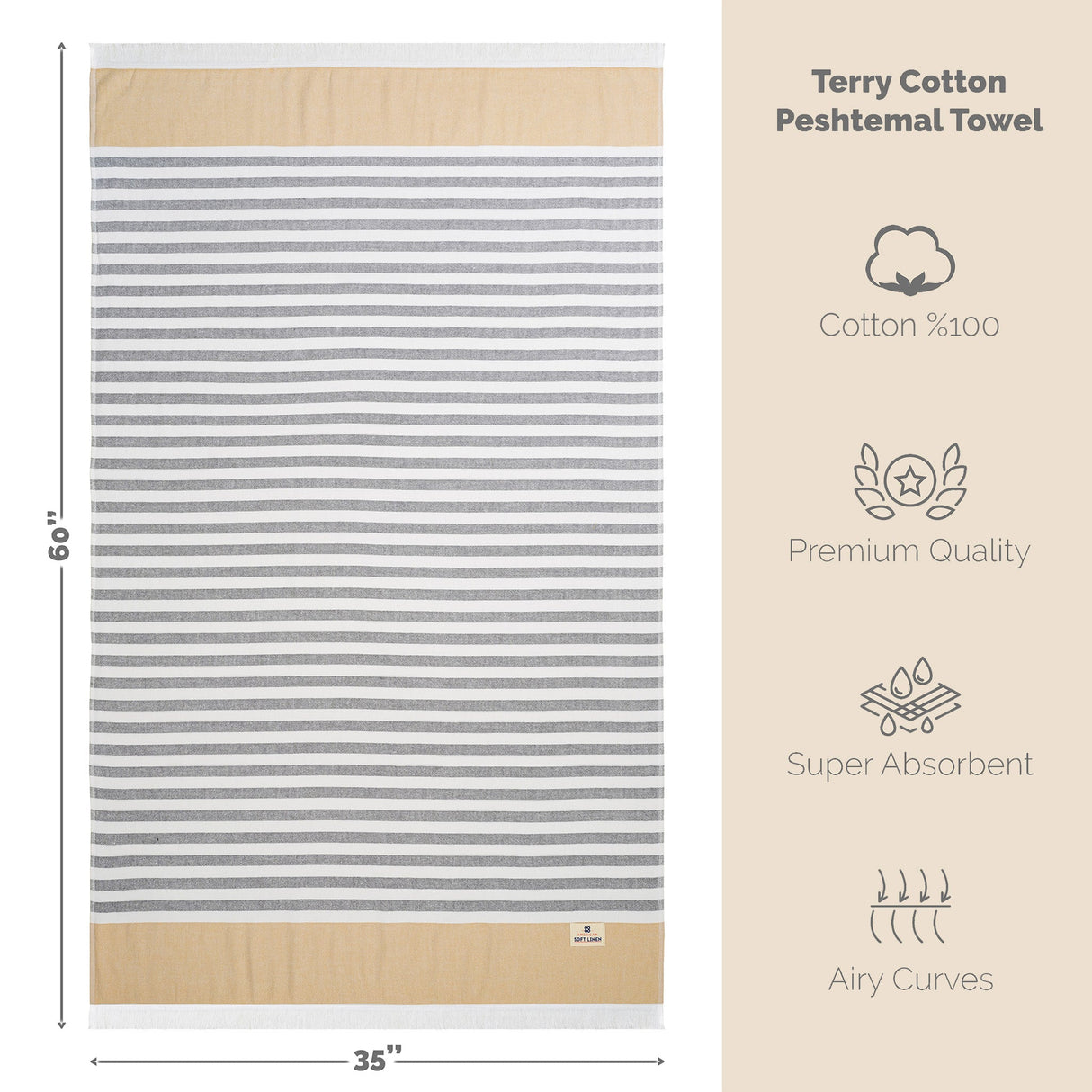 Mediterranean 100% Cotton Turkish Peshtemals, 35" x 60", Modern & Traditional Turkish Bath Towels