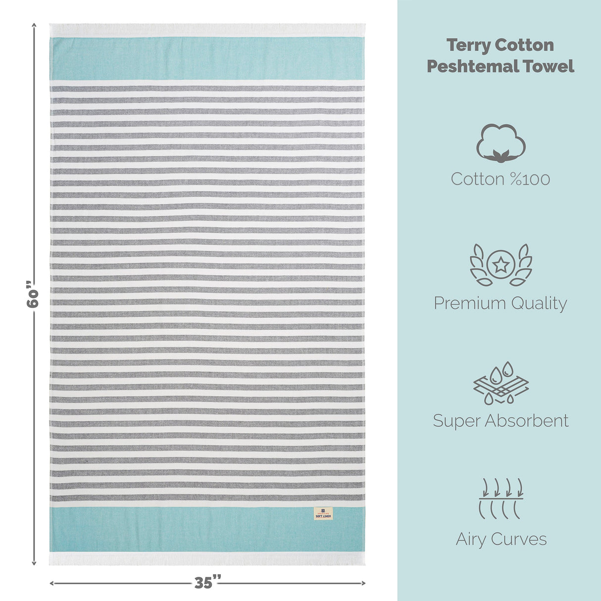Mediterranean 100% Cotton Turkish Peshtemals, 35" x 60", Modern & Traditional Turkish Bath Towels