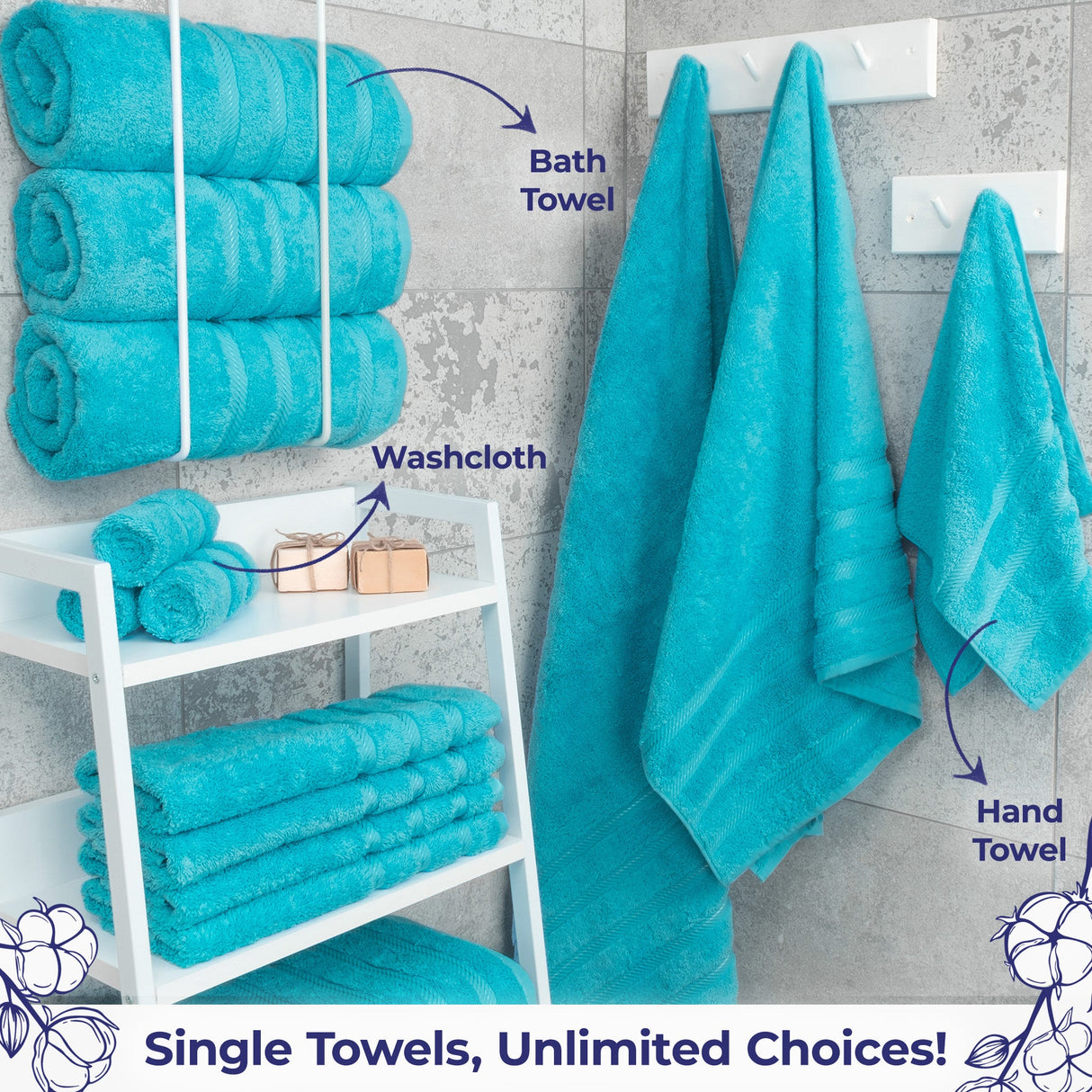 American Soft Linen Single Piece 100% Cotton Turkish Towels with 20 Different Colors, Create Your Set