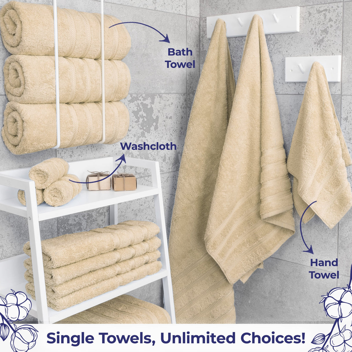 American Soft Linen Single Piece 100% Cotton Turkish Towels with 20 Different Colors, Create Your Set