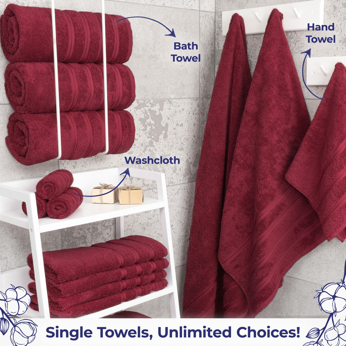 American Soft Linen Single Piece 100% Cotton Turkish Towels with 20 Different Colors, Create Your Set