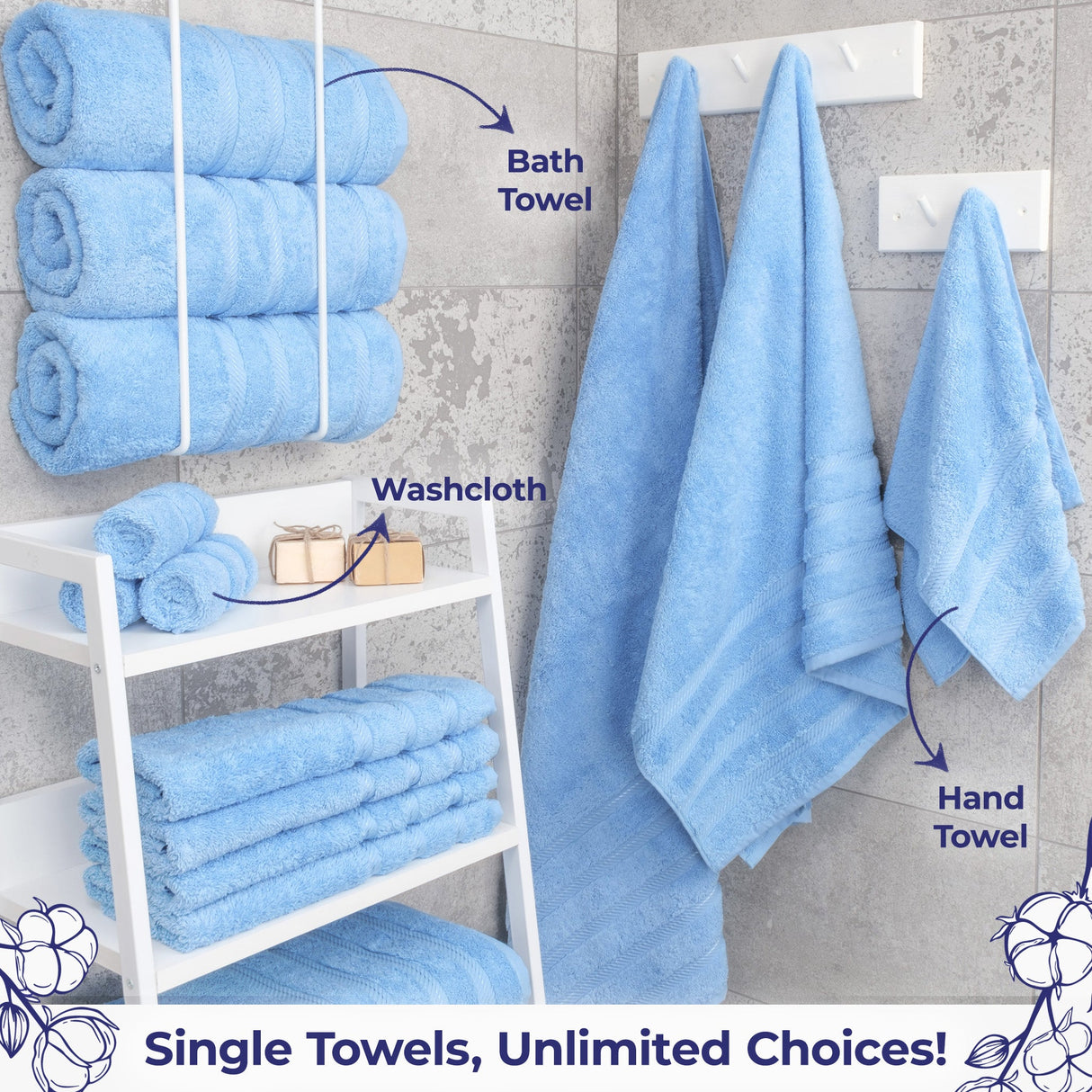 American Soft Linen Single Piece 100% Cotton Turkish Towels with 20 Different Colors, Create Your Set