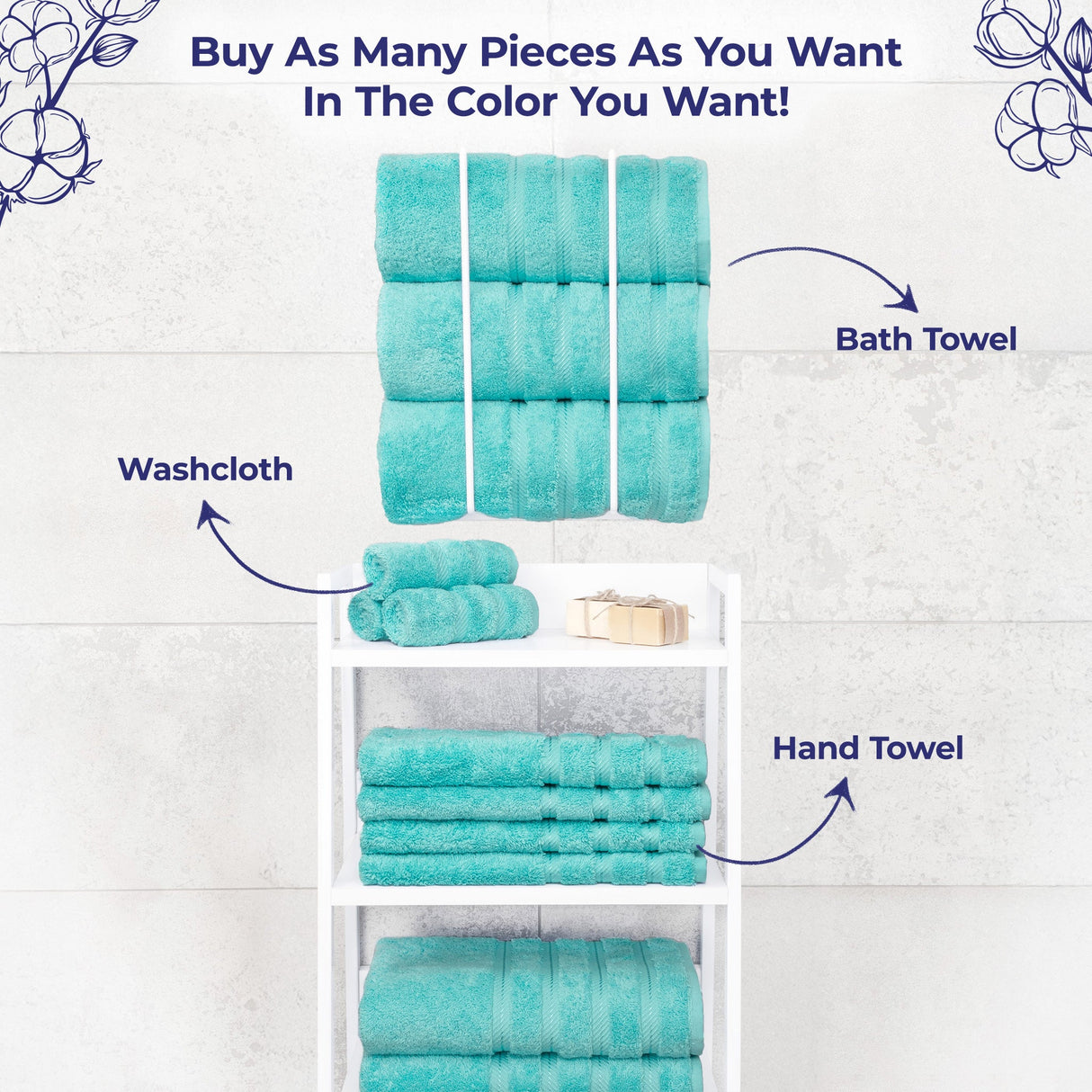 American Soft Linen Single Piece 100% Cotton Turkish Towels with 20 Different Colors, Create Your Set