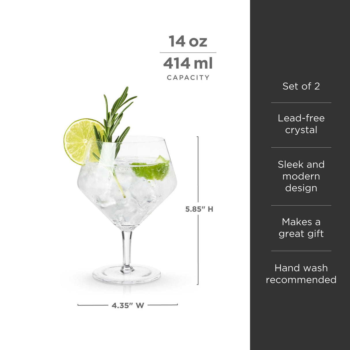 Raye Angled Crystal Gin & Tonic Glasses, Set of 2