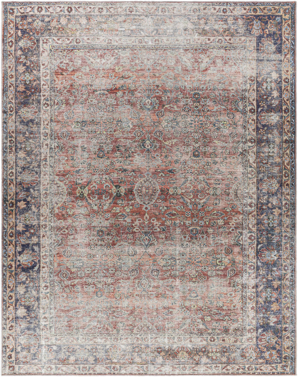 Rust Anahawan Distressed Washable Area Rug - Clearance
