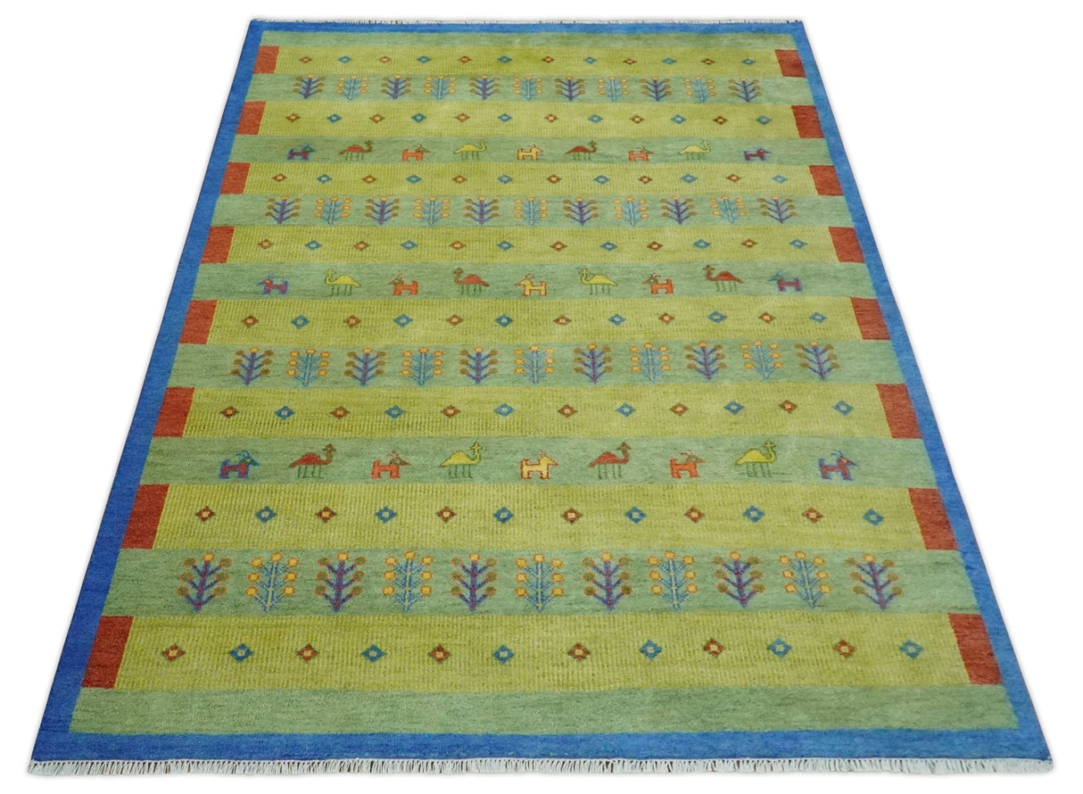 Animal and Tree Life Green, Blue and Rust Hand knotted Traditional Multi Size Wool Area Rug, Kids, Living Room and Bedroom Rug