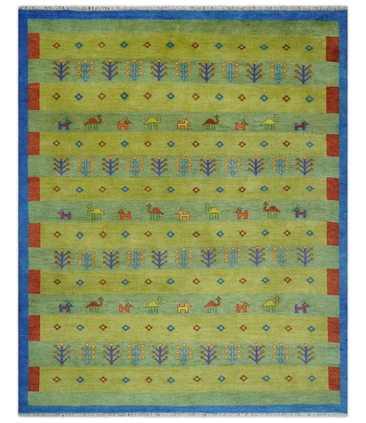 Animal and Tree Life Green, Blue and Rust Hand knotted Traditional Multi Size Wool Area Rug, Kids, Living Room and Bedroom Rug