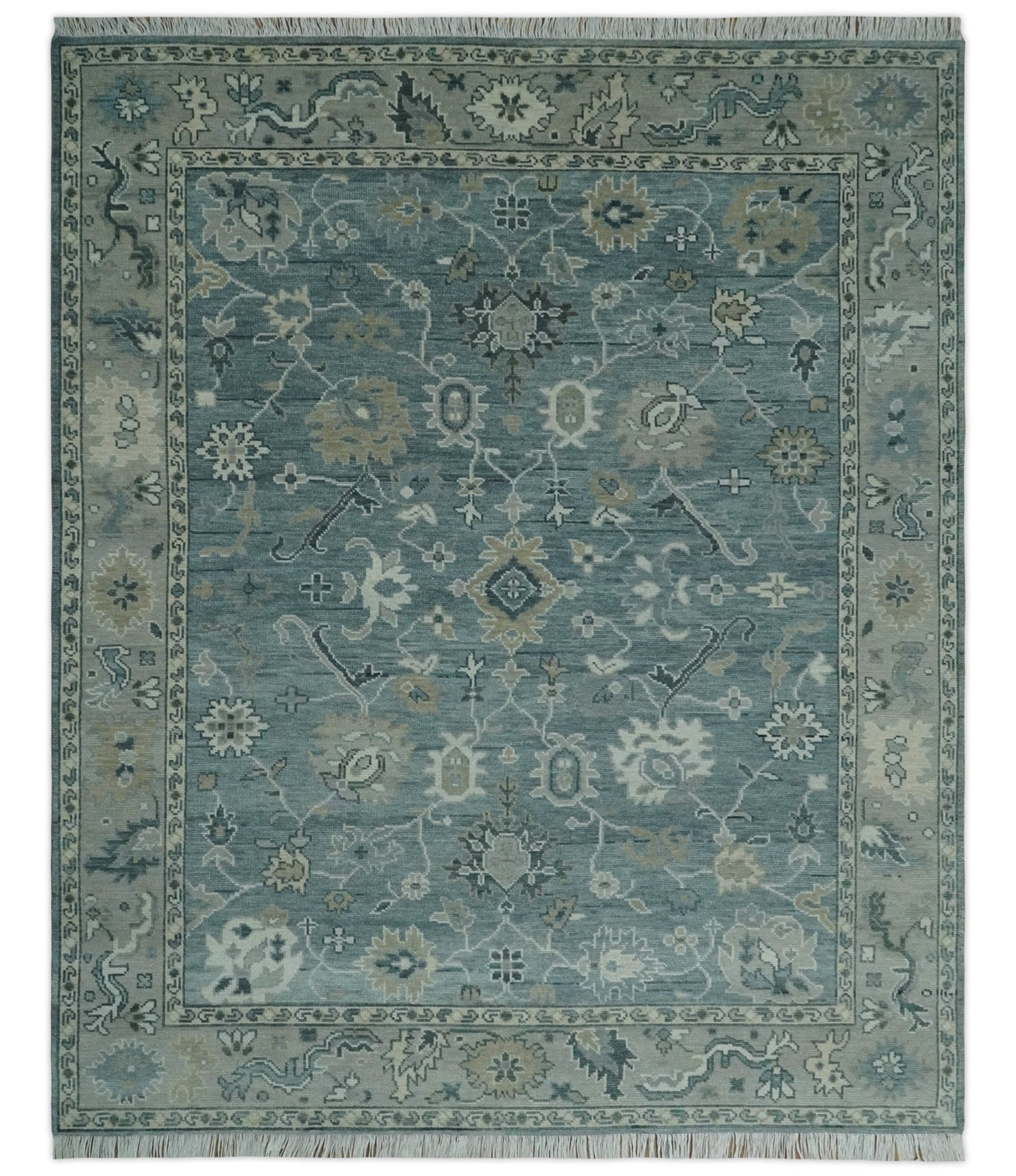 Antique Hand Knotted Oushak Gray and Silver Traditional wool Area Rug