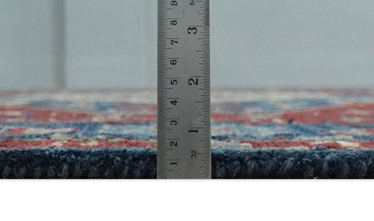 Antique look Maroon and Blue Hand Tufted Traditional Heriz Medallion Multi Size wool Area Rug