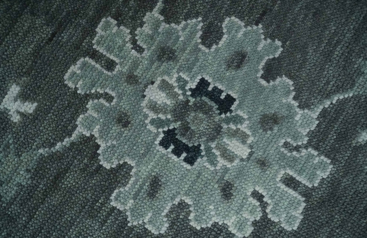 Antique Hand Knotted Charcoal and Ivory Traditional Oushak Wool Area Rug