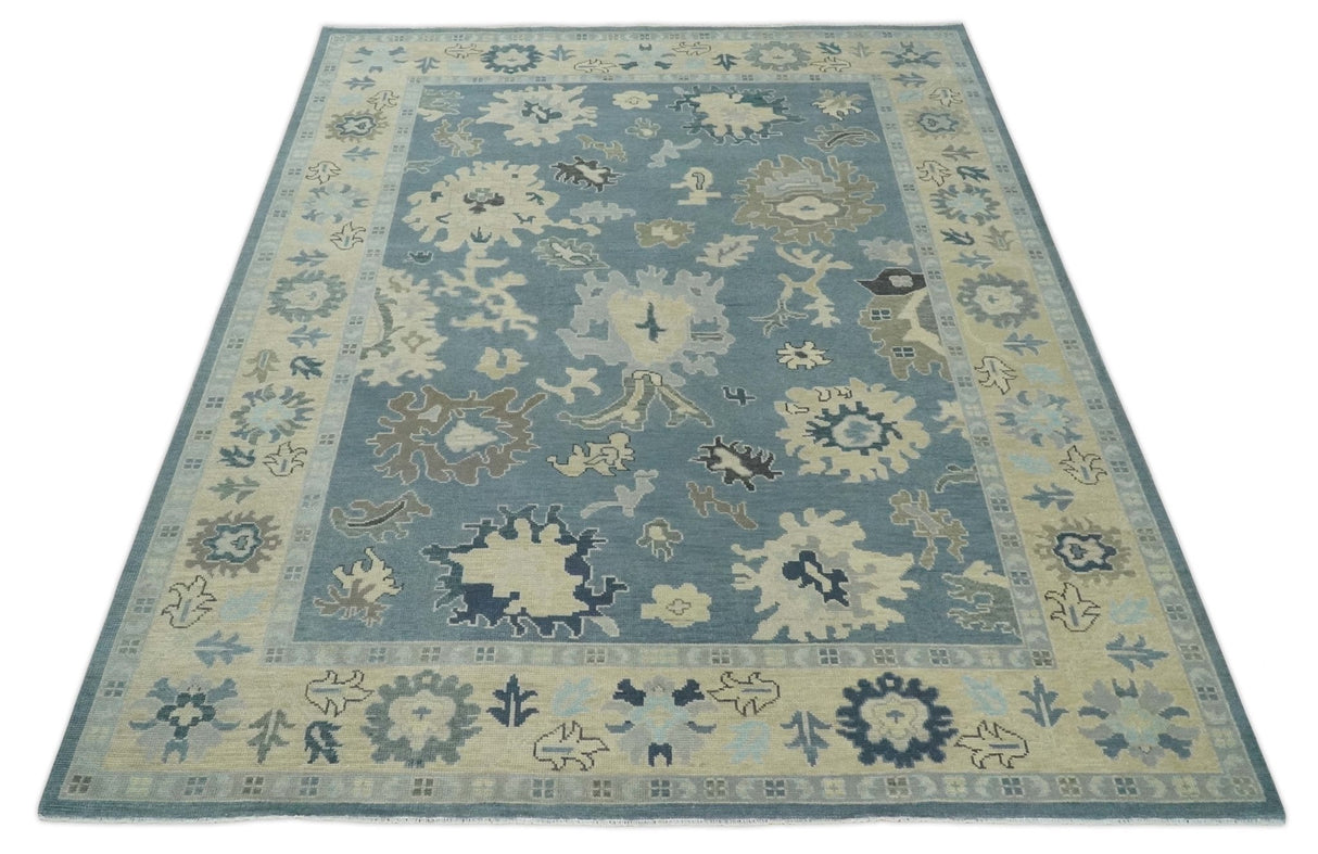 Antique Blue and Beige Multi size Hand Knotted Traditional Oushak Wool Area Rug