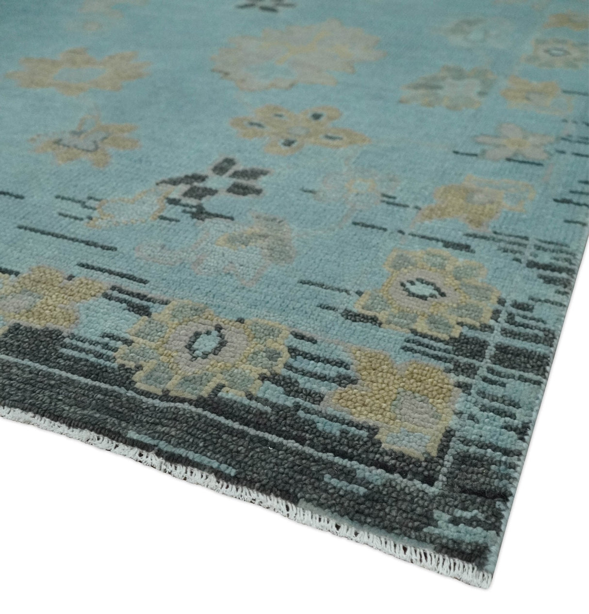 Antique Blue Charcoal Hand knotted Traditional Multi Size Oushak Wool Area Rug