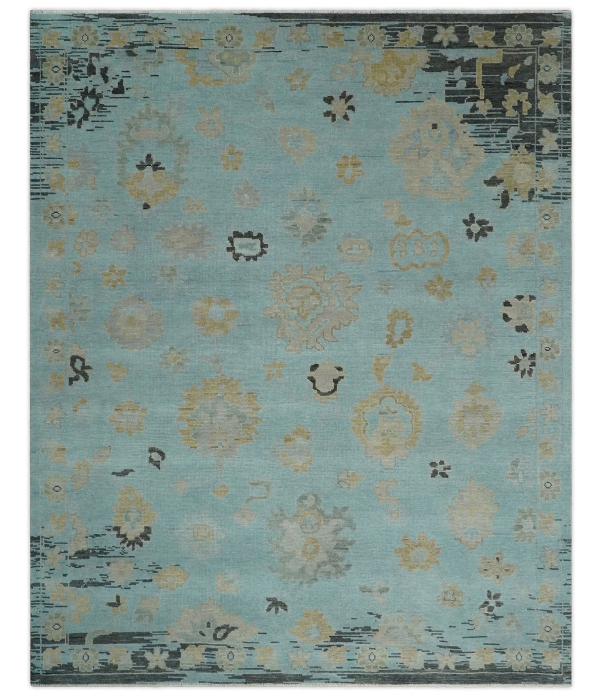 Antique Blue Charcoal Hand knotted Traditional Multi Size Oushak Wool Area Rug
