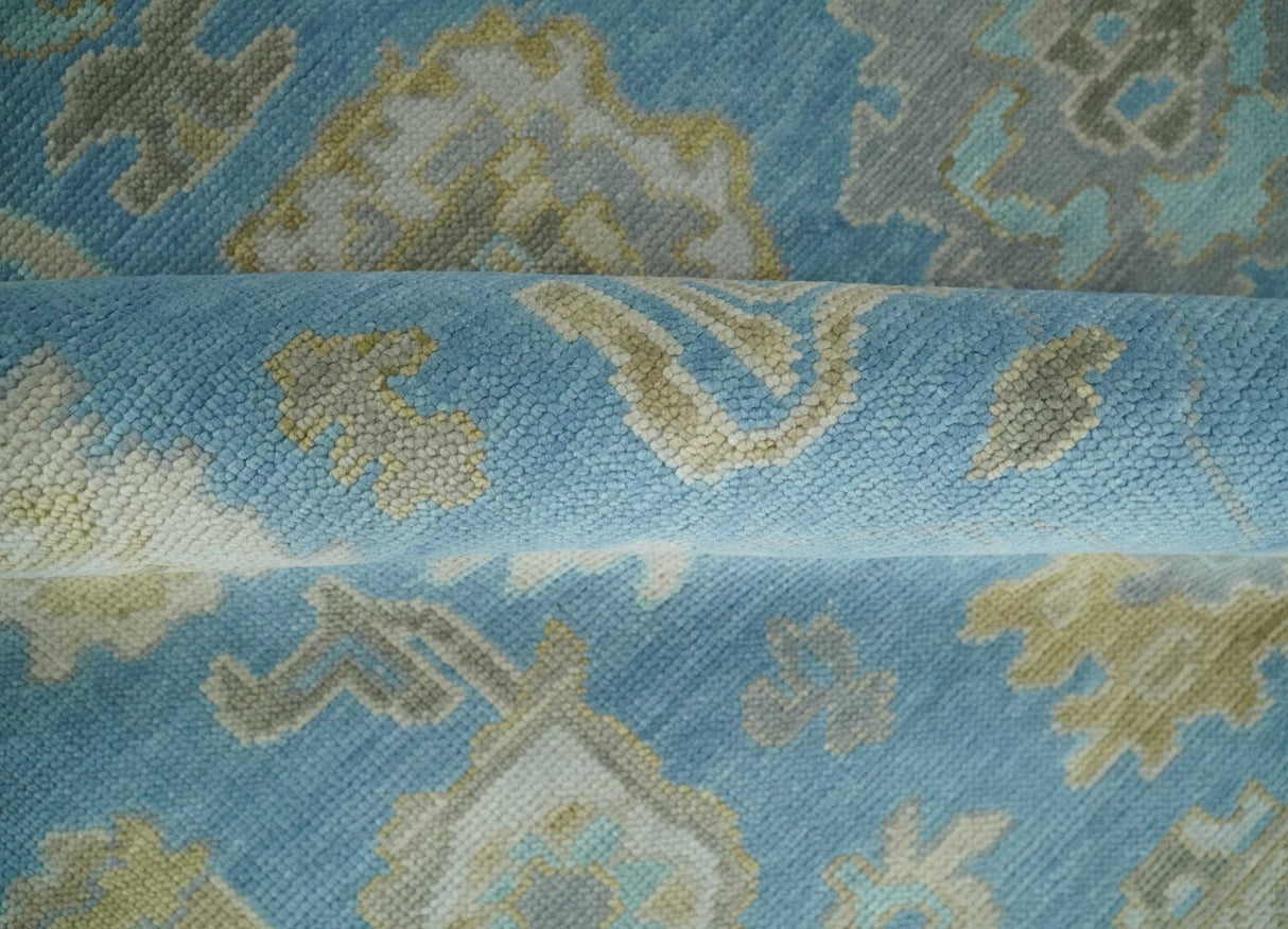 Blue, Silver and Brown Hand Knotted Traditional Oushak wool Rug