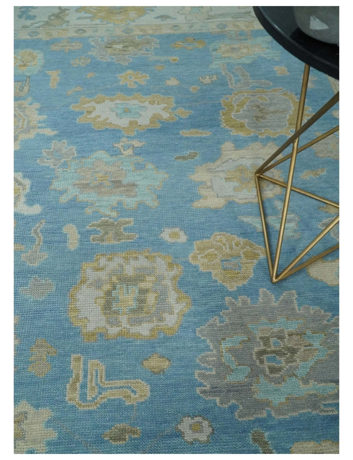 Blue, Silver and Brown Hand Knotted Traditional Oushak wool Rug