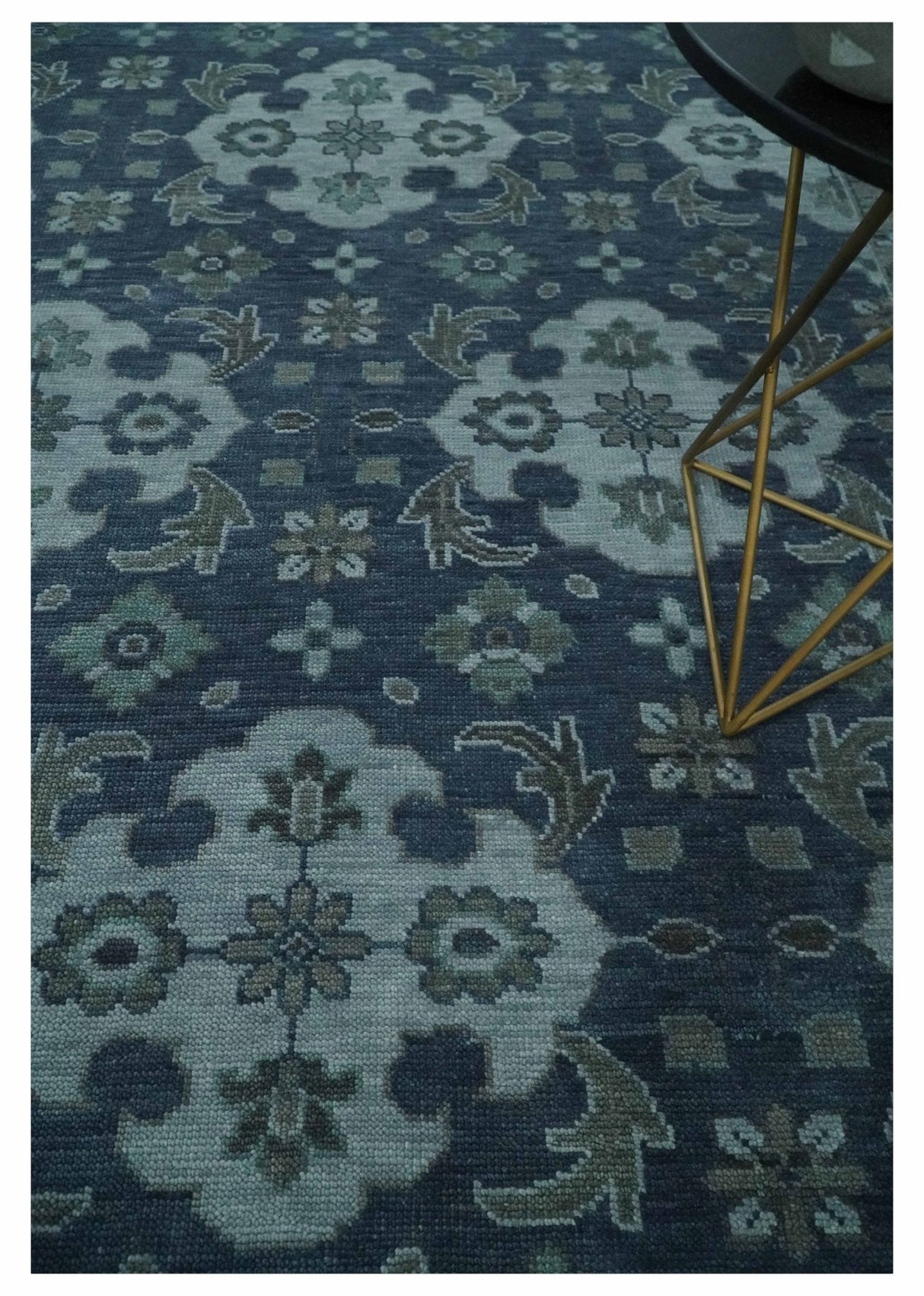Antique Blue and Silver Traditional Hand Knotted Vintage Oushak Wool Rug, Living Room Rug