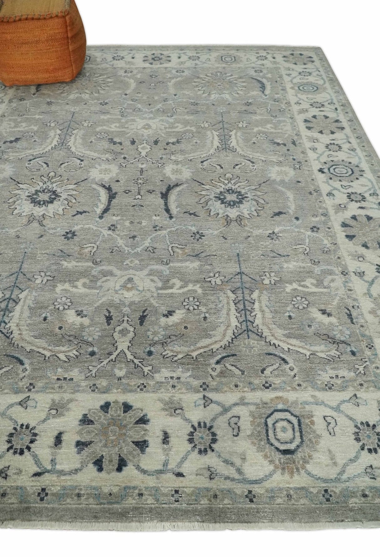 Custom Made Antique Distressed Brown and Beige Hand Knotted Traditional Oriental Oushak Wool Area Rug