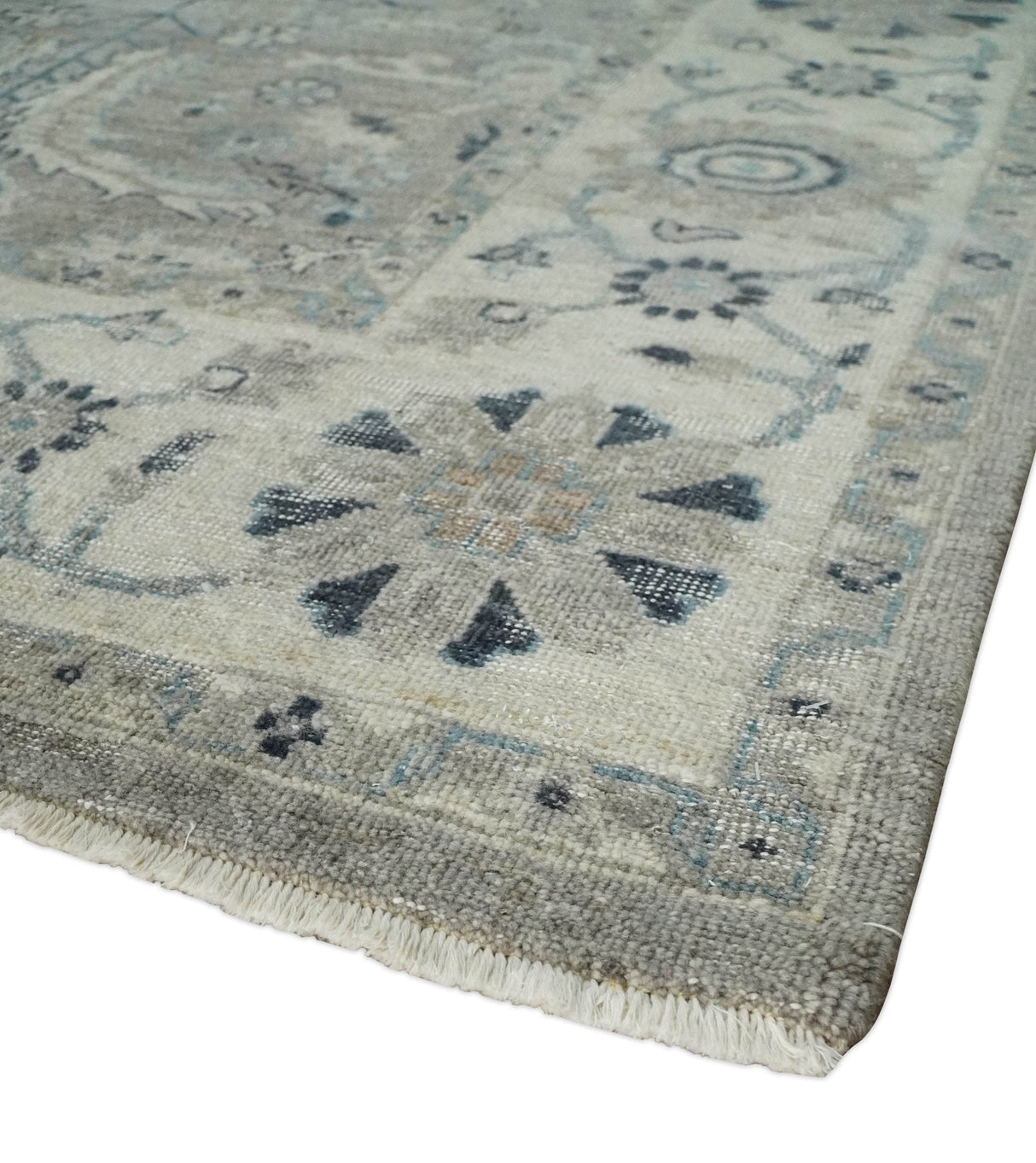 Custom Made Antique Distressed Brown and Beige Hand Knotted Traditional Oriental Oushak Wool Area Rug