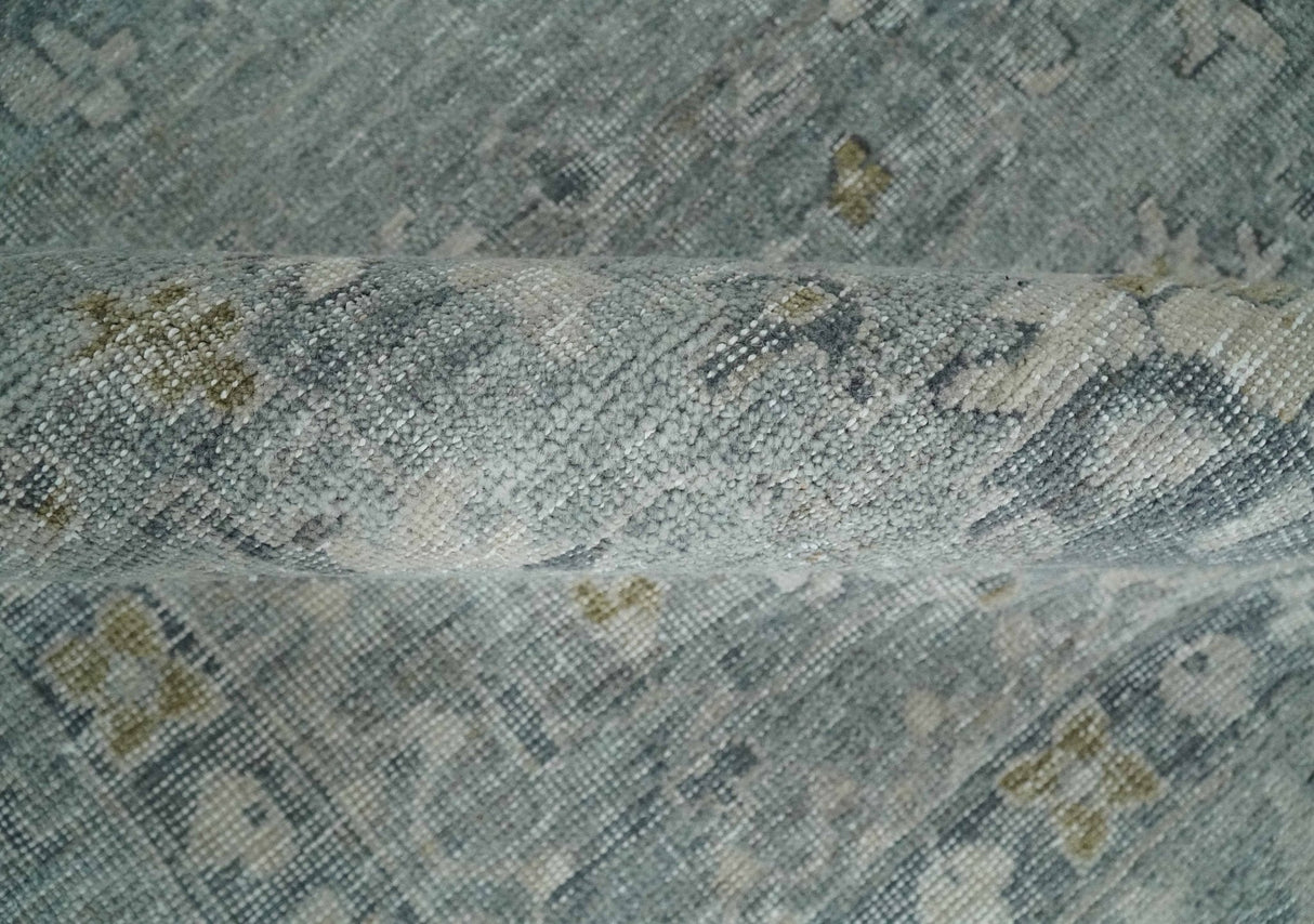 Antique Distressed Look Gray and Silver Low Pile Multi Size Oushak wool Area Rug